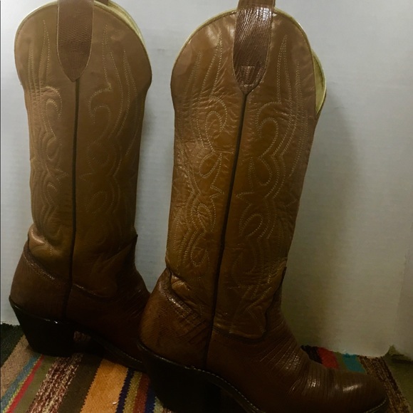 Tall Tan Lizard Embossed Acme Cowgirl Boots 6 1/2 - Picture 4 of 7